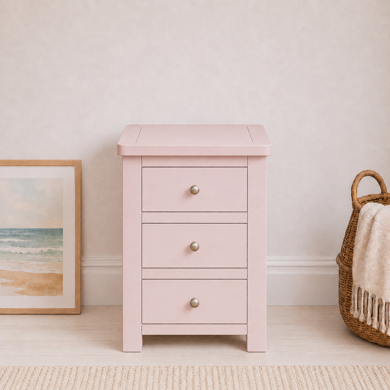 Manor Pink 3 Drawer Bedside Table