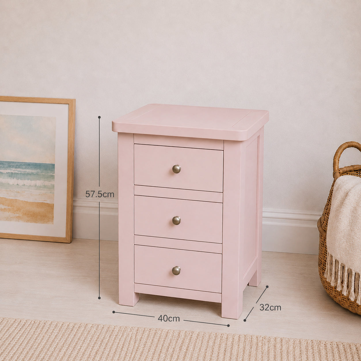 Manor Pink 3 Drawer Bedside Table