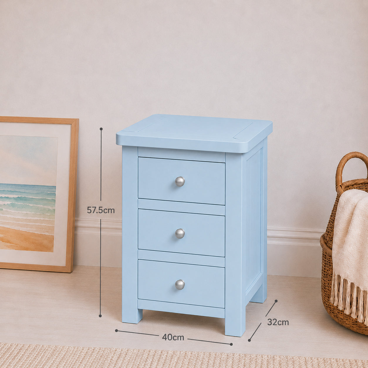 Manor Sky Blue 3 Drawer Bedside Table