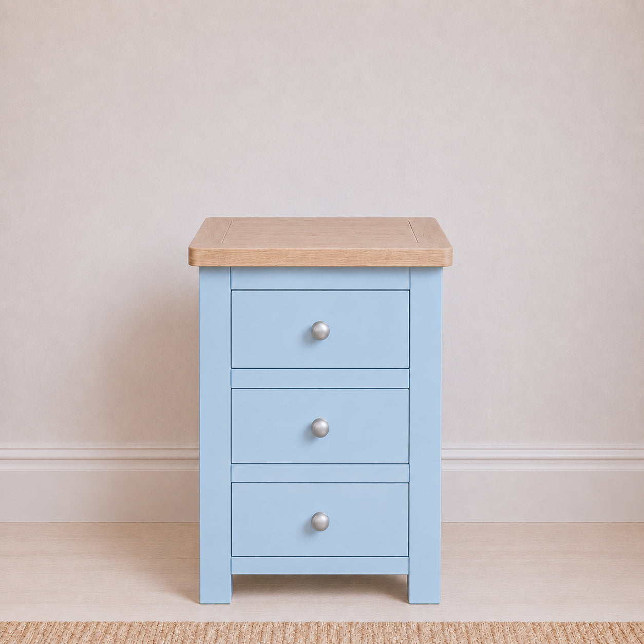 Manor Sky Blue 3 Drawer Bedside Table with Oak Top