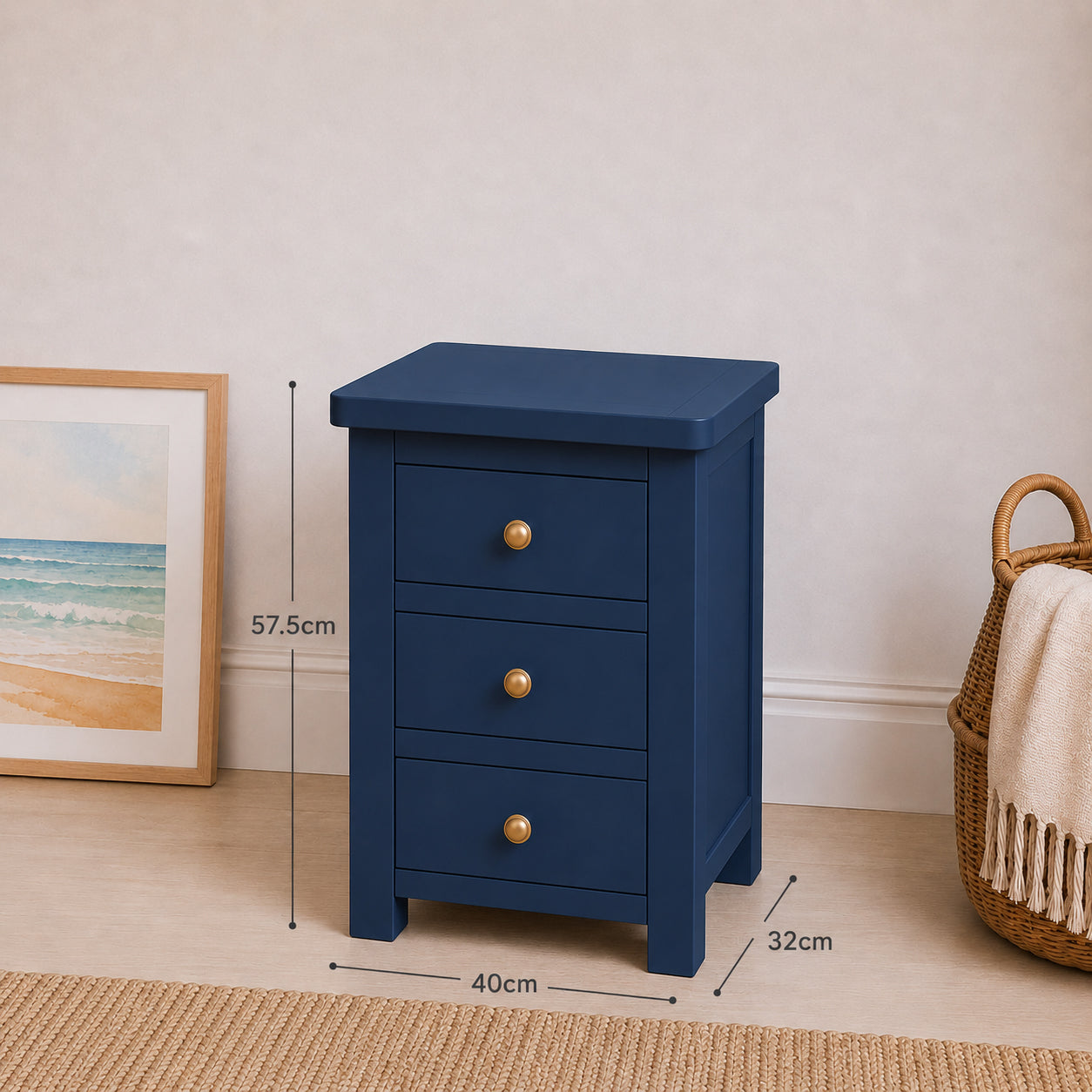 Manor Royal Blue 3 Drawer Bedside Table