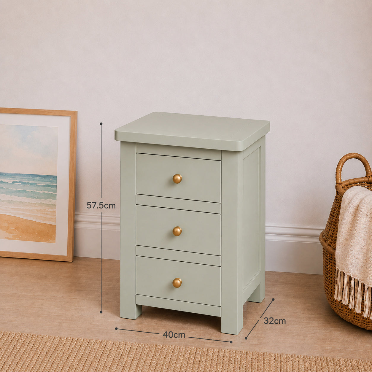 Manor Pale Green 3 Drawer Bedside Table