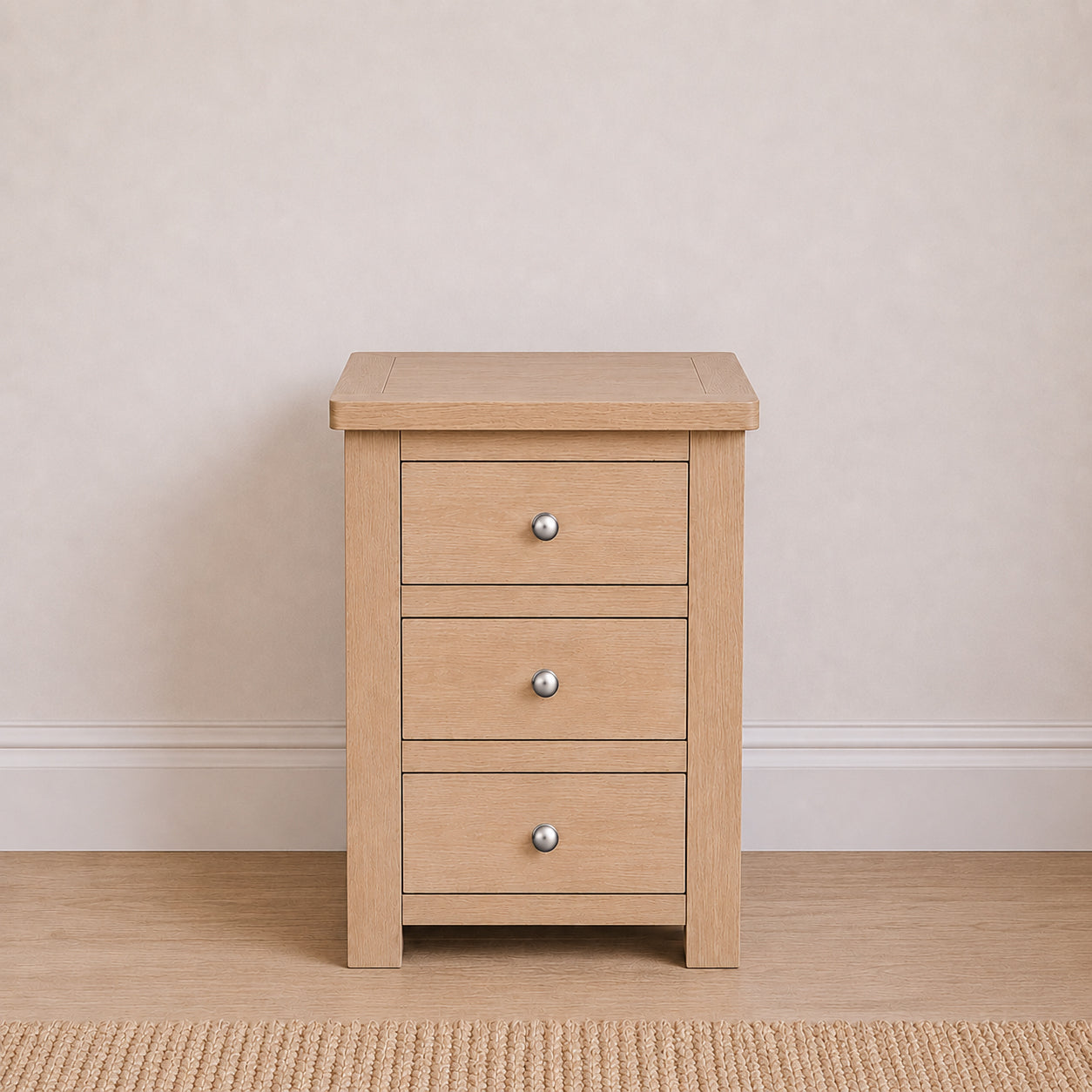 Manor White Washed Oak 3 Drawer Bedside Table