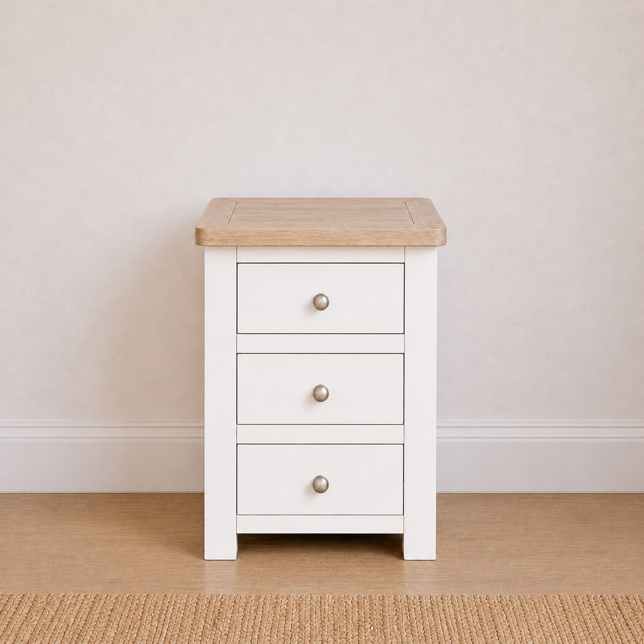 Manor White 3 Drawer Bedside Table with Oak Top