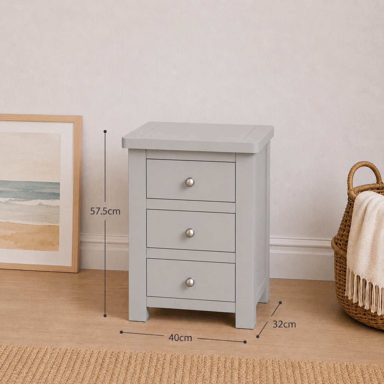 Manor Grey 3 Drawer Bedside Table