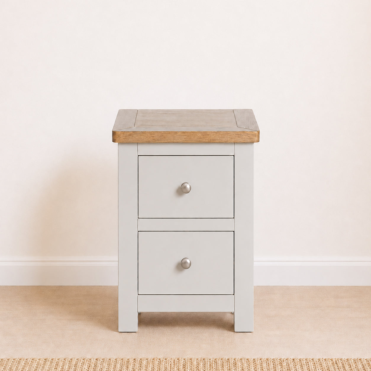 Manor Pebble Grey/Oak 2 Drawer Bedside Table