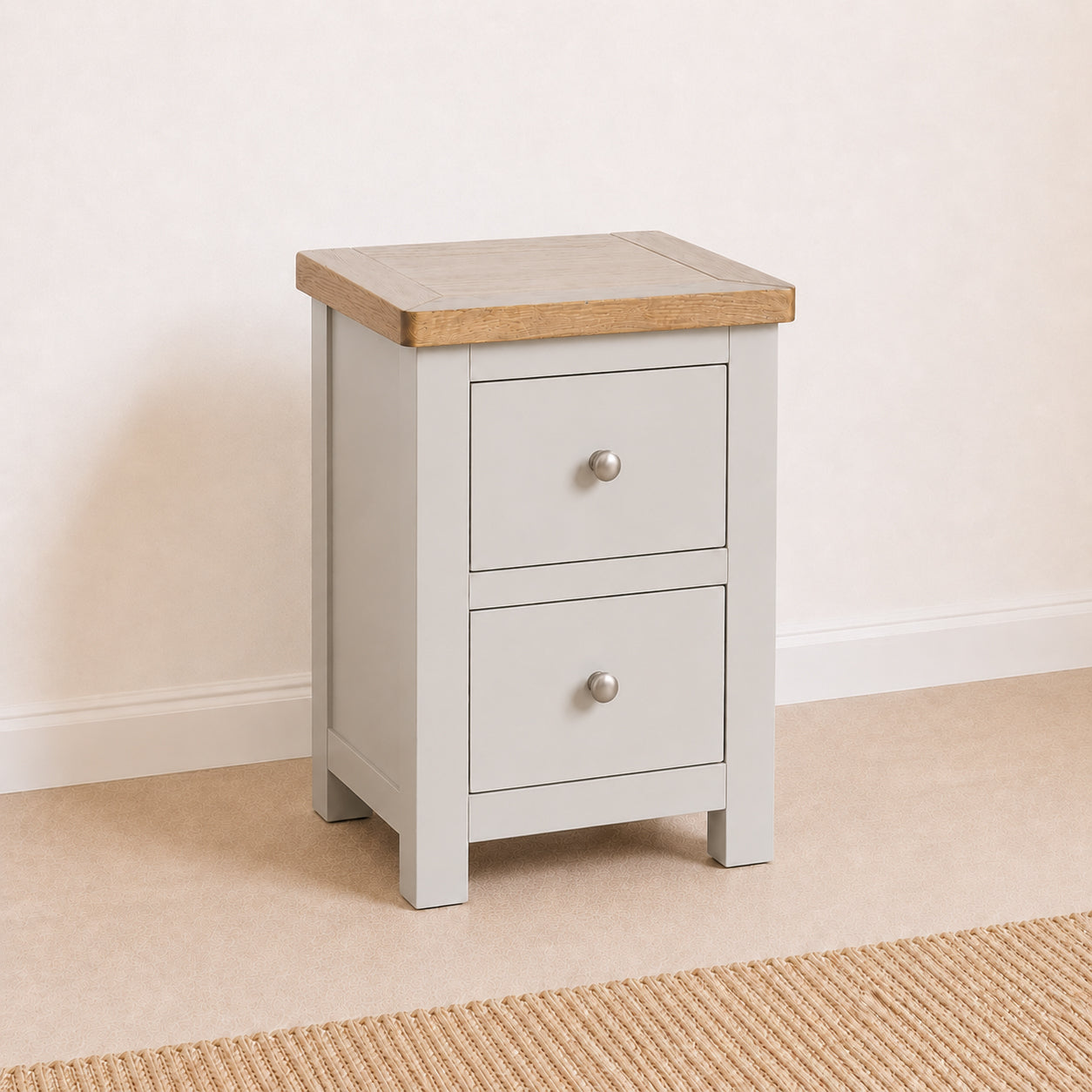 Manor Pebble Grey/Oak 2 Drawer Bedside Table