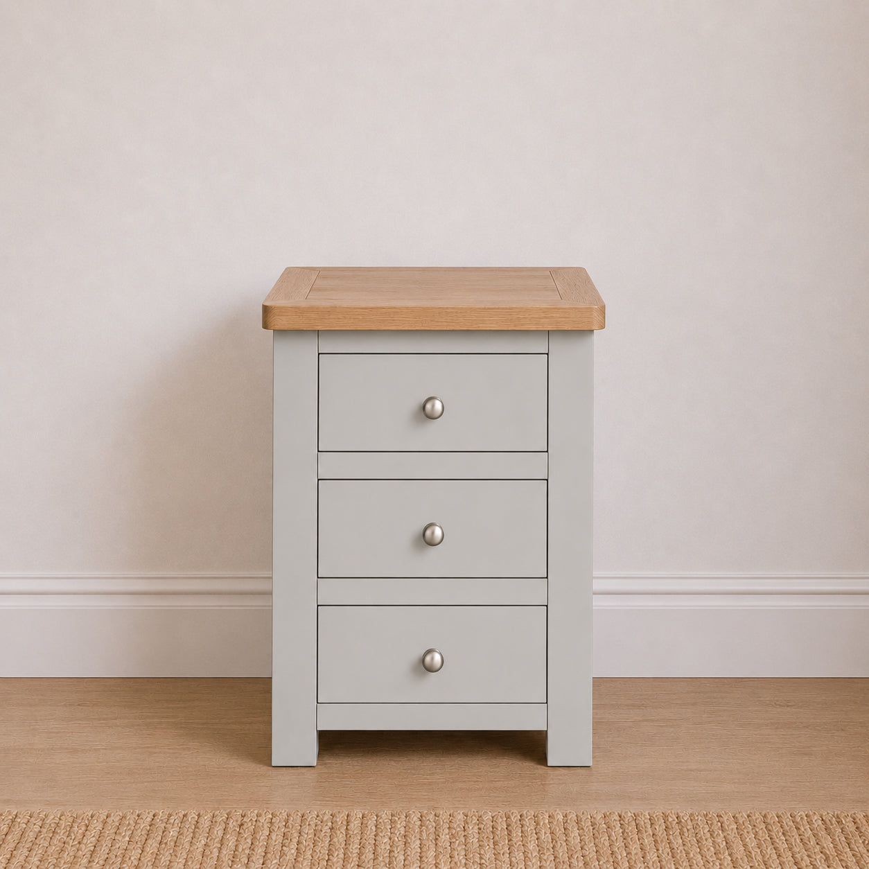 Manor Pebble Grey/Oak 3 Drawer Bedside Table
