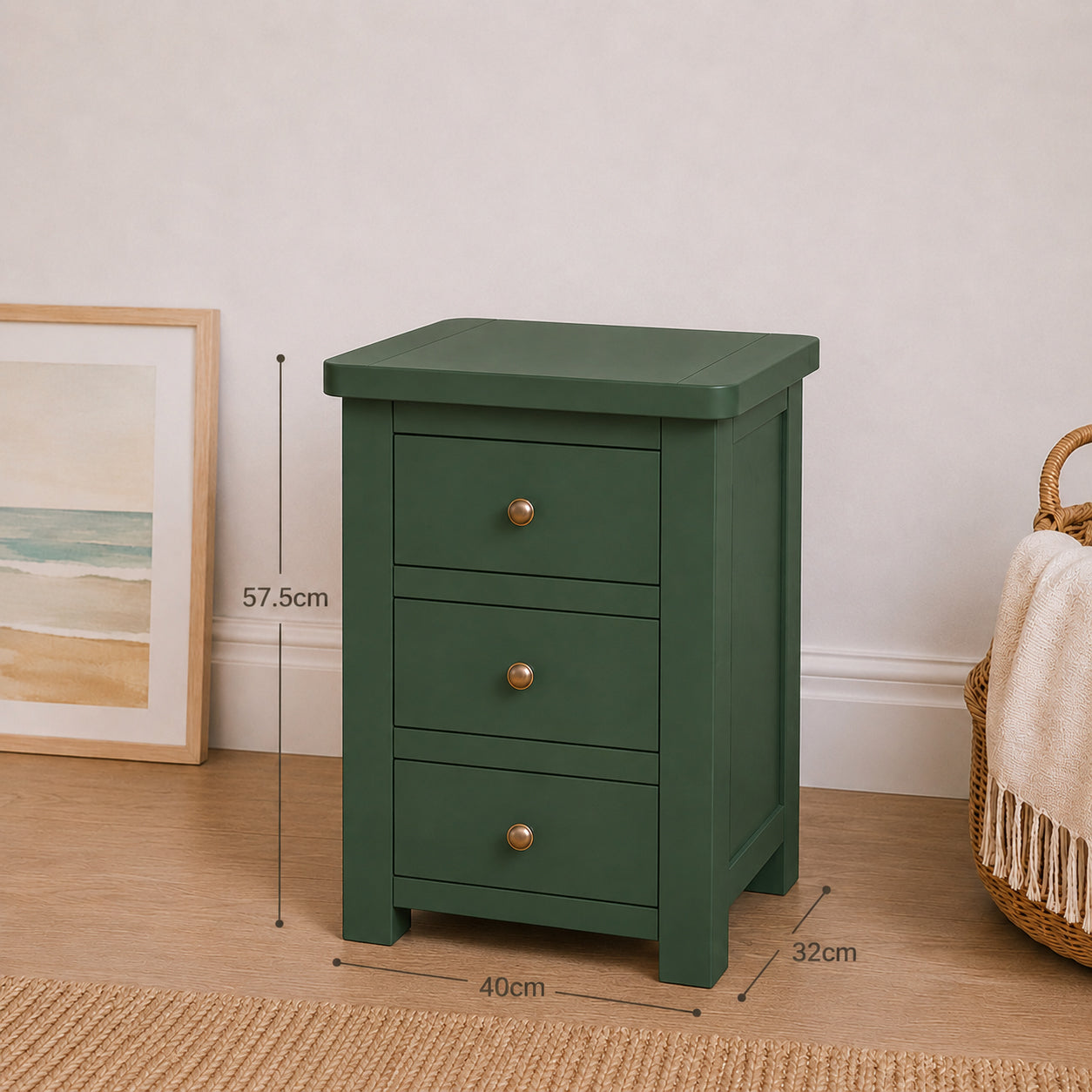 Manor Green 3 Drawer Bedside Table