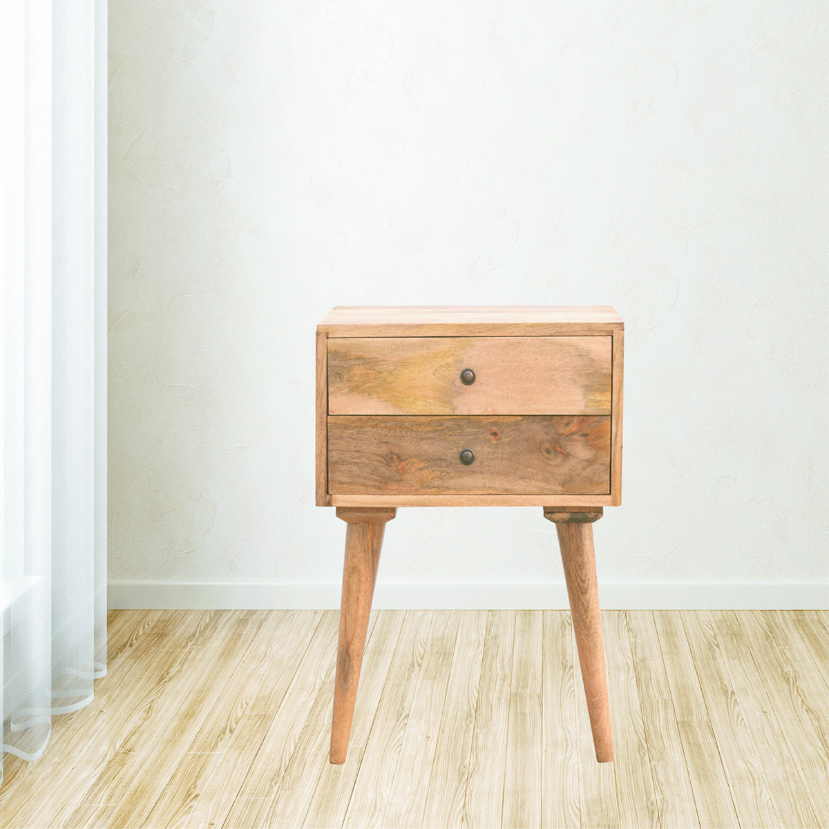 Modern Bedside with 2 Drawers / Oak-ish Finish