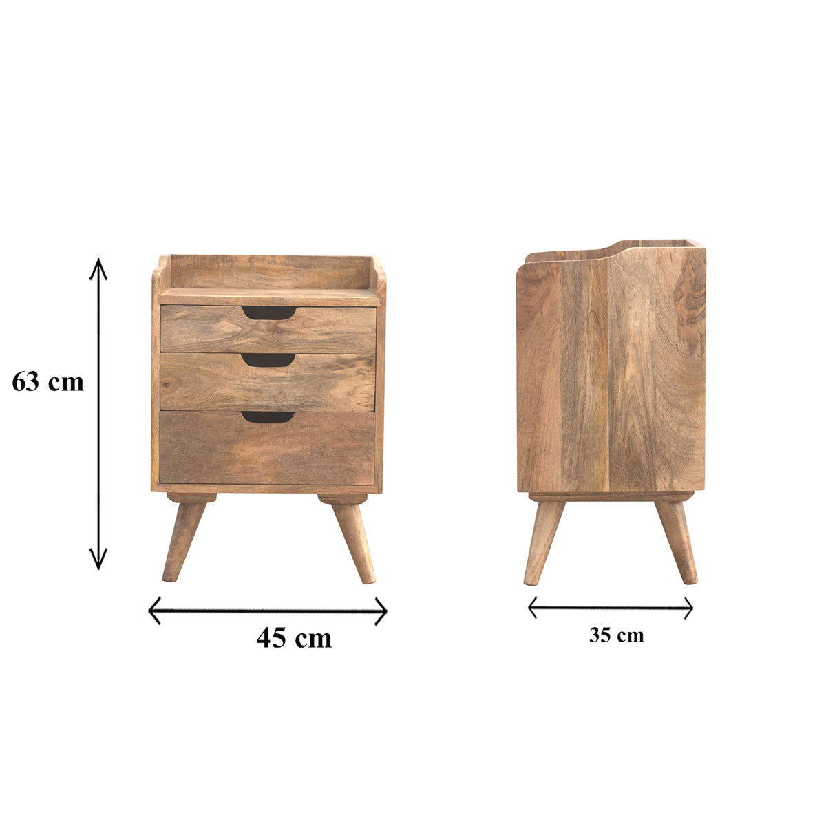 Classic 3 Drawer Gallery Bedside / Mango Wood