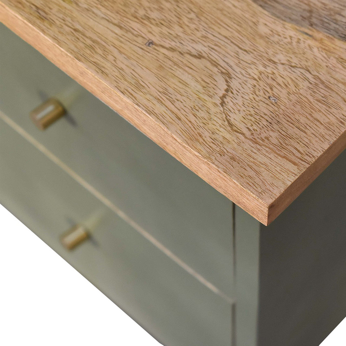 Olive Green Hand Painted Artisan Bedside Table / Mango Wood