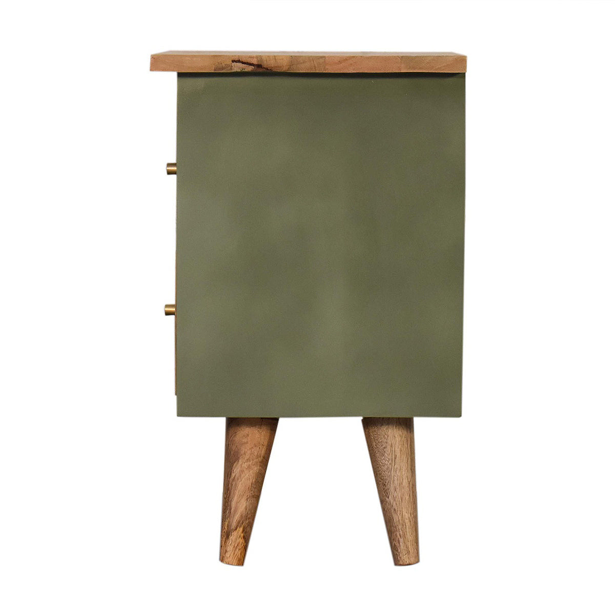 Olive Green Hand Painted Artisan Bedside Table / Mango Wood