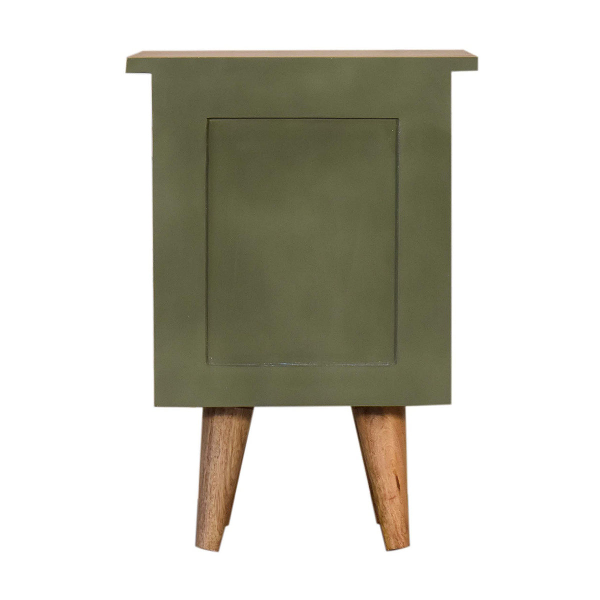 Olive Green Hand Painted Artisan Bedside Table / Mango Wood