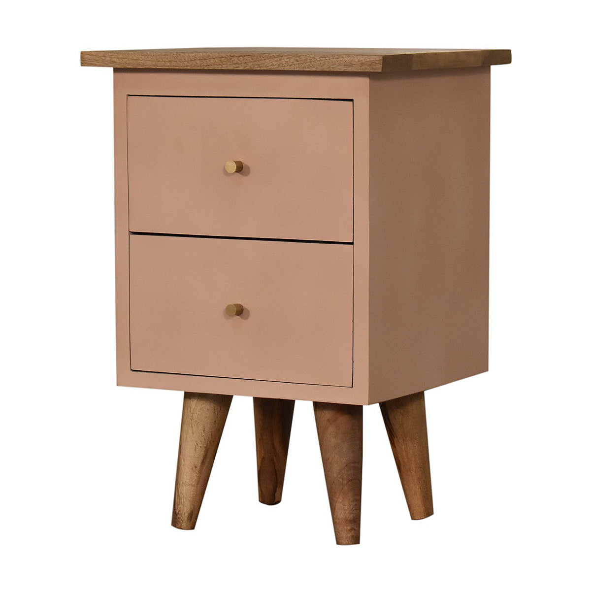 Blush Pink Hand Painted Artisan Bedside Table / Mango Wood