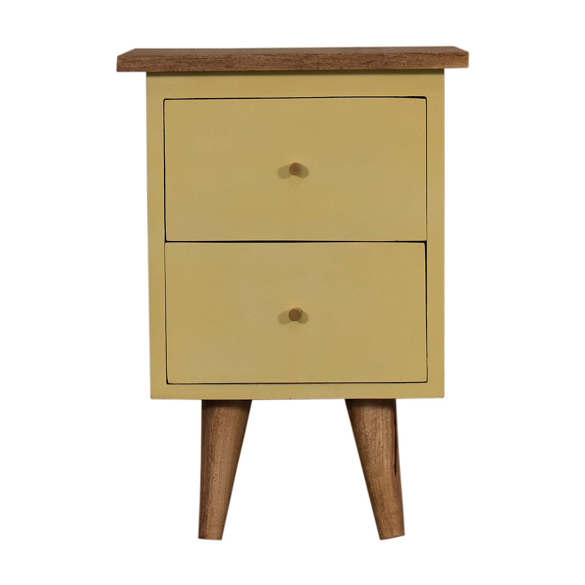 Yellow Hand Painted Artisan Bedside Table / Mango Wood