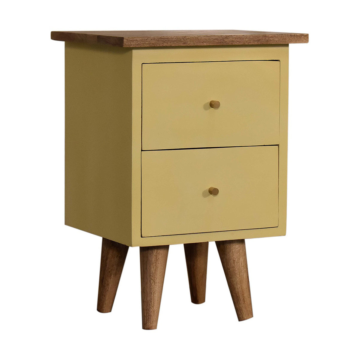 Yellow Hand Painted Artisan Bedside Table / Mango Wood