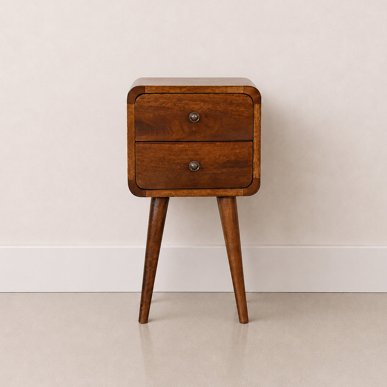 Mini Curved Chestnut Bedside / 2 Drawers