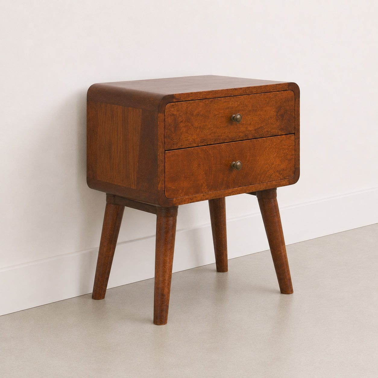 Curved Chestnut Bedside Table / Mango Wood
