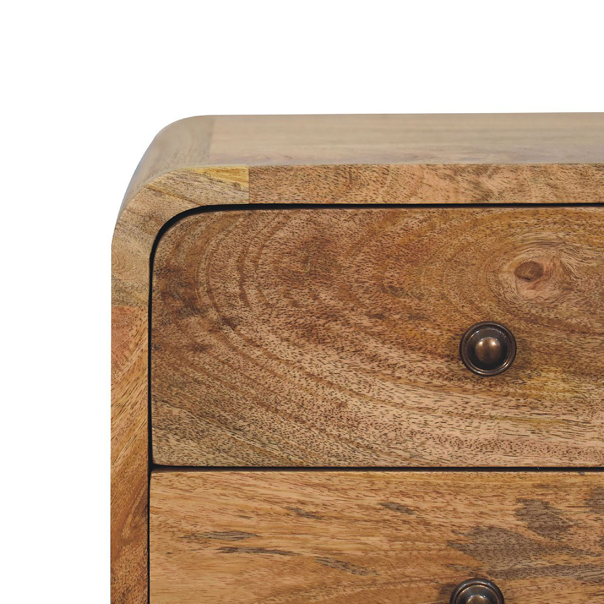 Mini Oak-Ish Curved Bedside Table / 2 Drawers