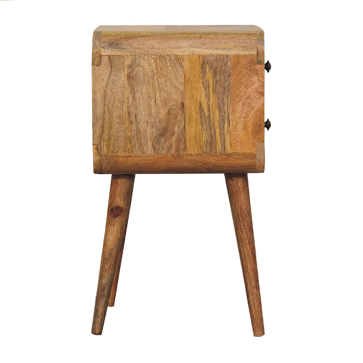 Mini Oak-Ish Curved Bedside Table / 2 Drawers