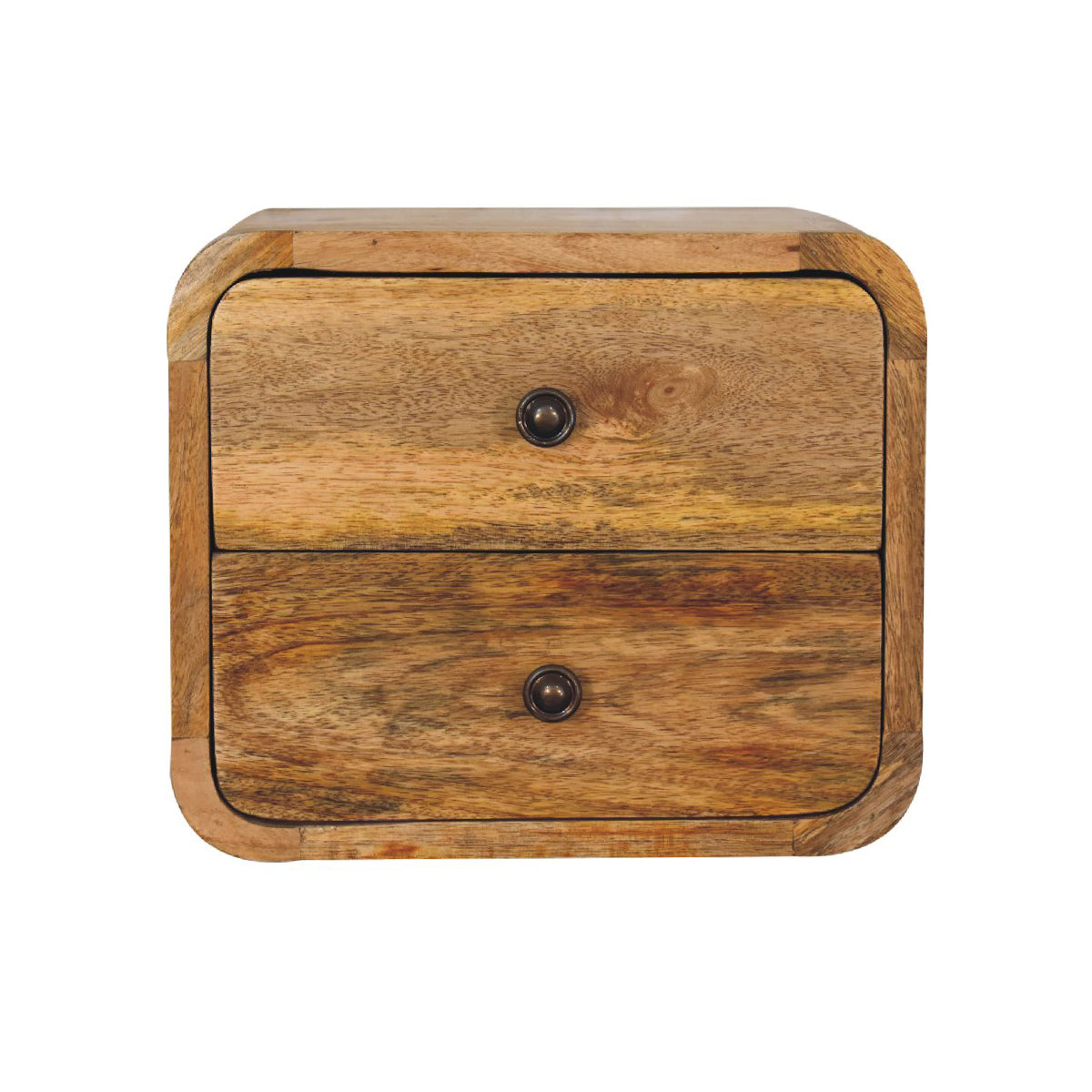 Mini Curve Floating Bedside Table - Oak ish Finish - 2 Drw