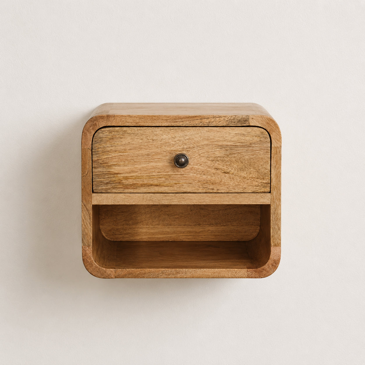 Mini Curve Oak-ish Floating Open Bedside Table / Mango Wood