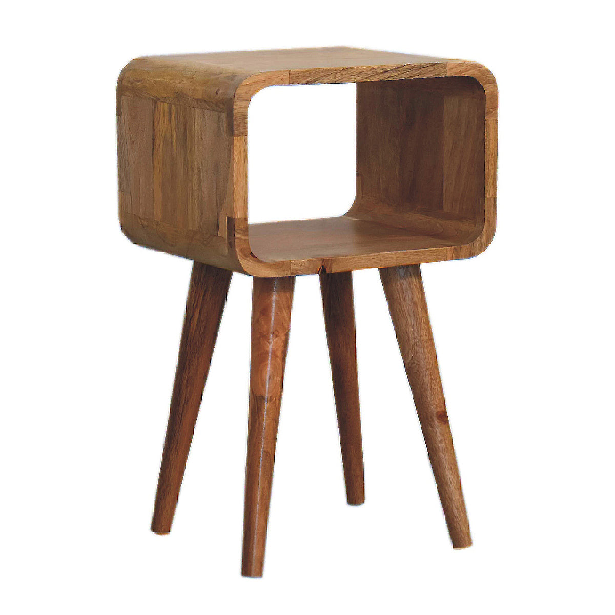 Mini Curved Open Bedside Table / Mango Wood