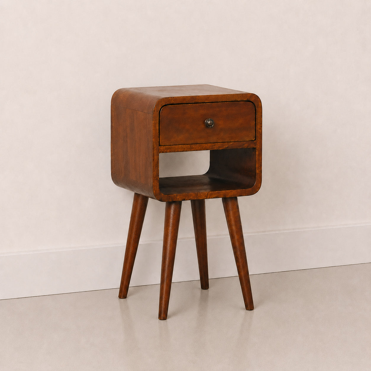 Mini Chestnut Curve Lower Bedside - Mango Wood