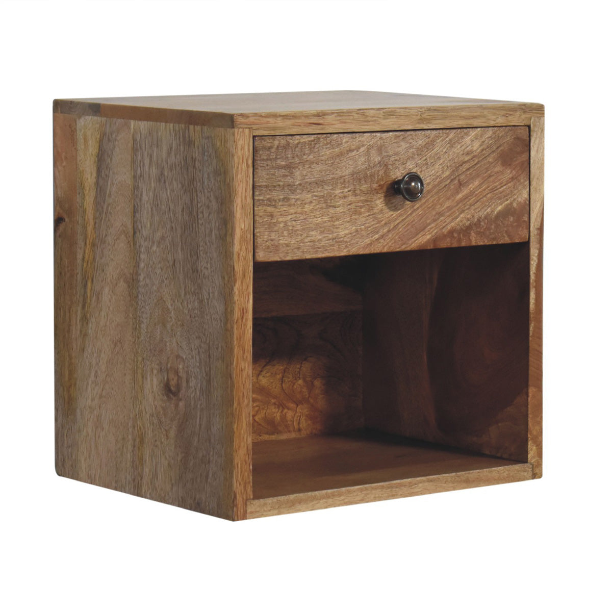 Mini Floating Classic Square Bedside Table - Oak ish Finish
