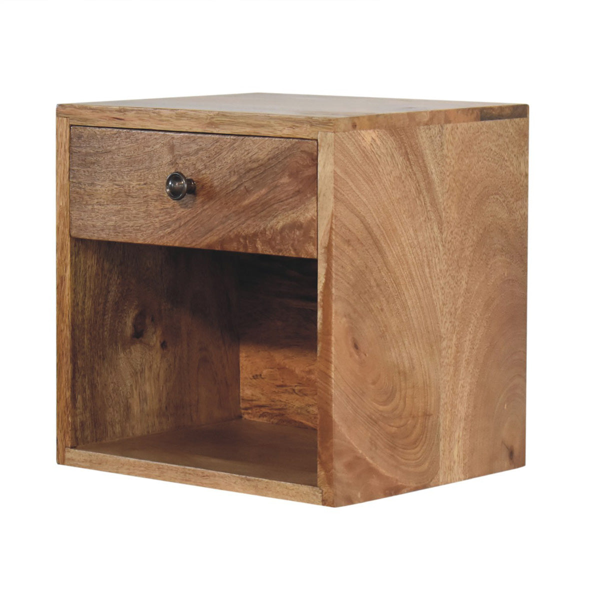 Mini Floating Classic Square Bedside Table - Oak ish Finish