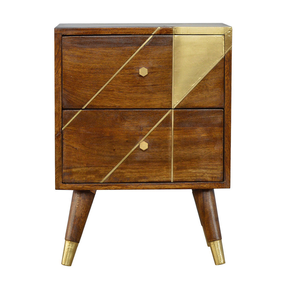 Gold Geometric Chestnut Bedside Table / Mango Wood