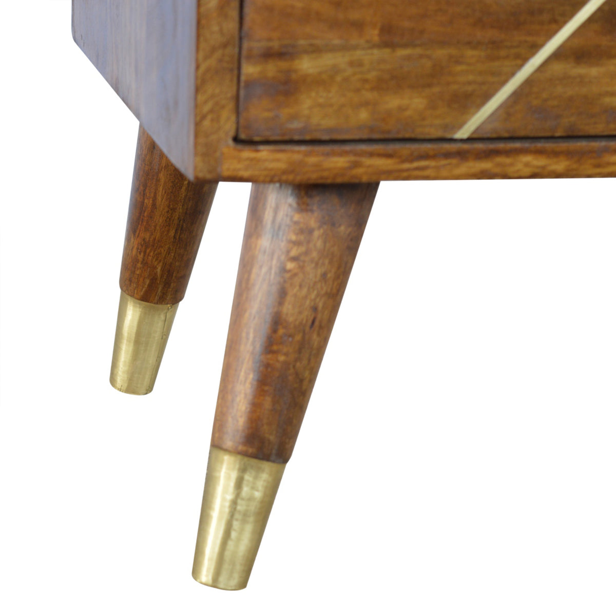 Gold Geometric Chestnut Bedside Table / Mango Wood
