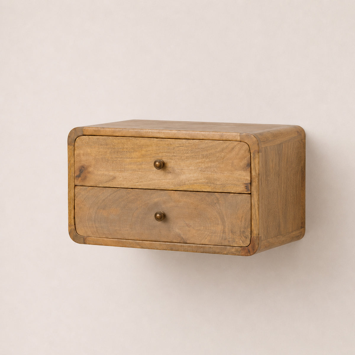 Curve Floating Oak-ish Bedside Table / 2 Drawers