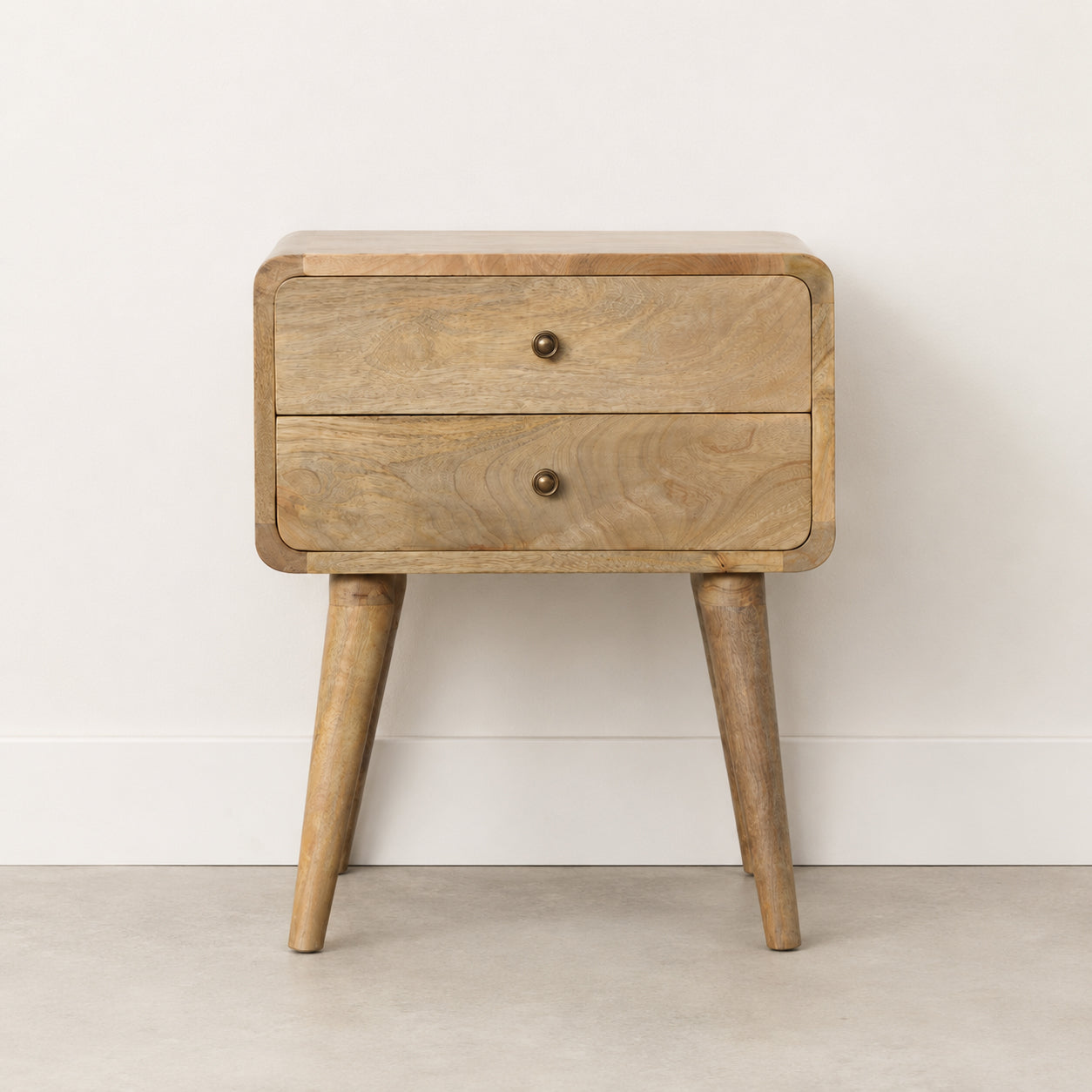 Curved Oak-ish Bedside Table / Mango Wood
