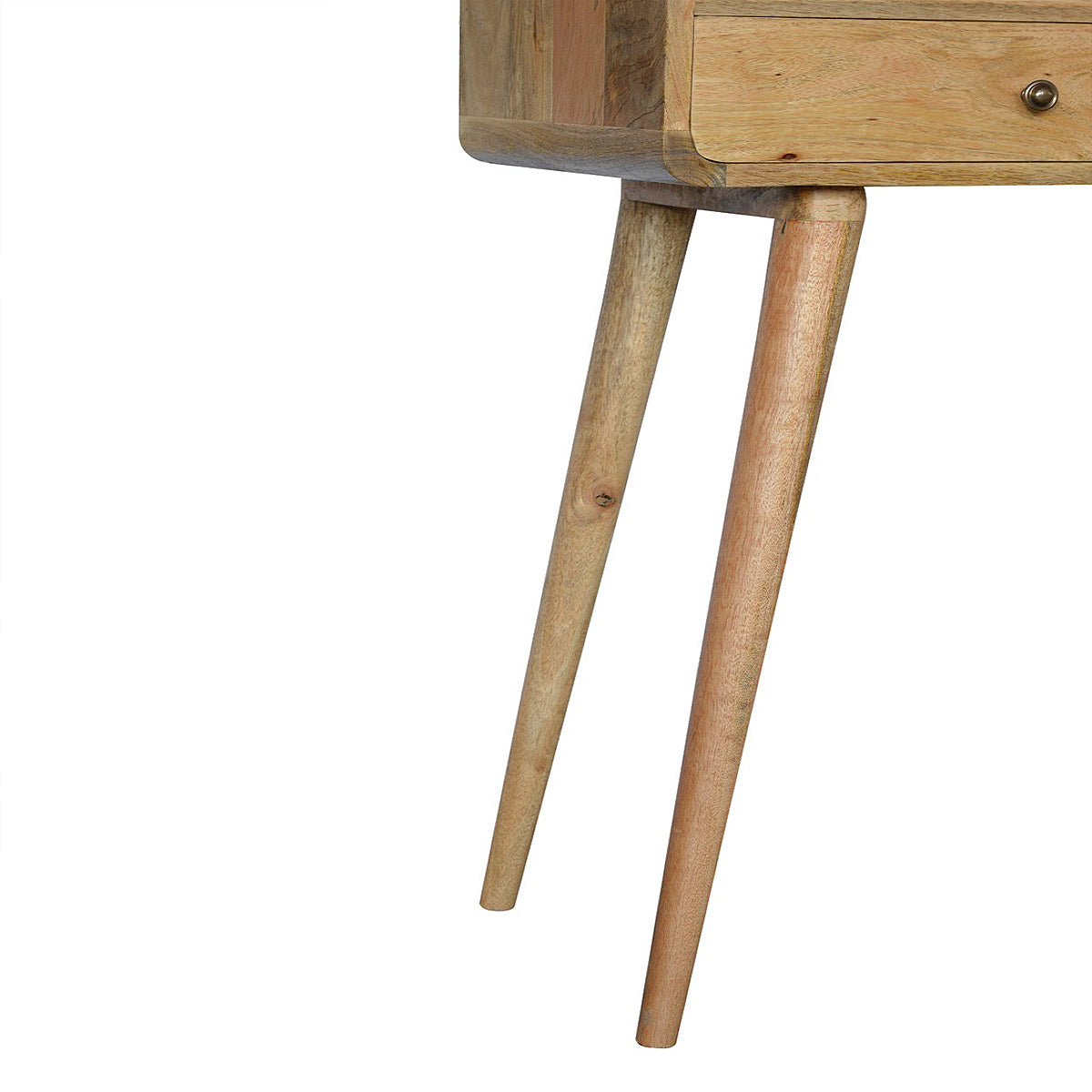 Curved Oak-ish Open Console Table / 2 Drawers