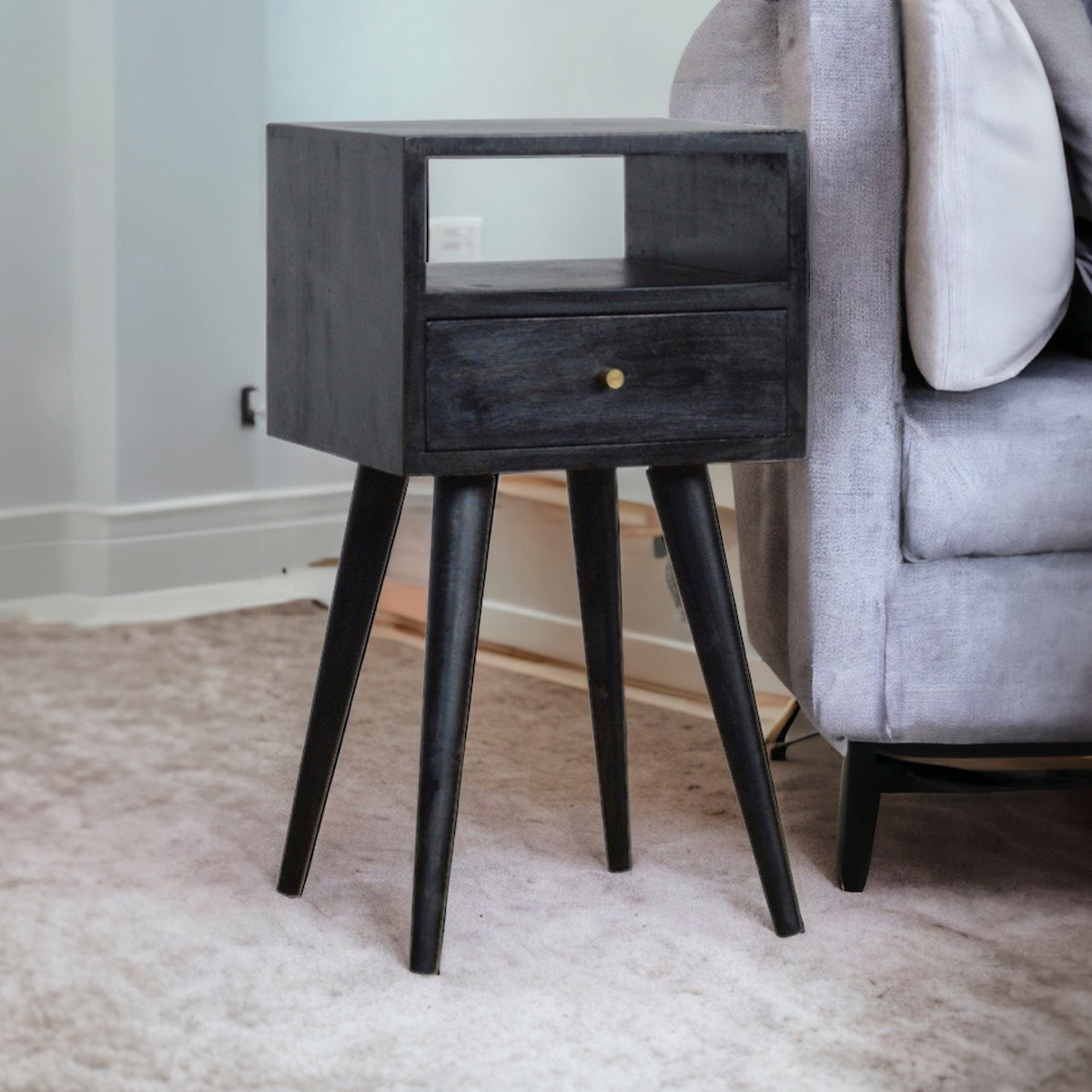 Mini Ash Black Bedside Table / Mango Wood