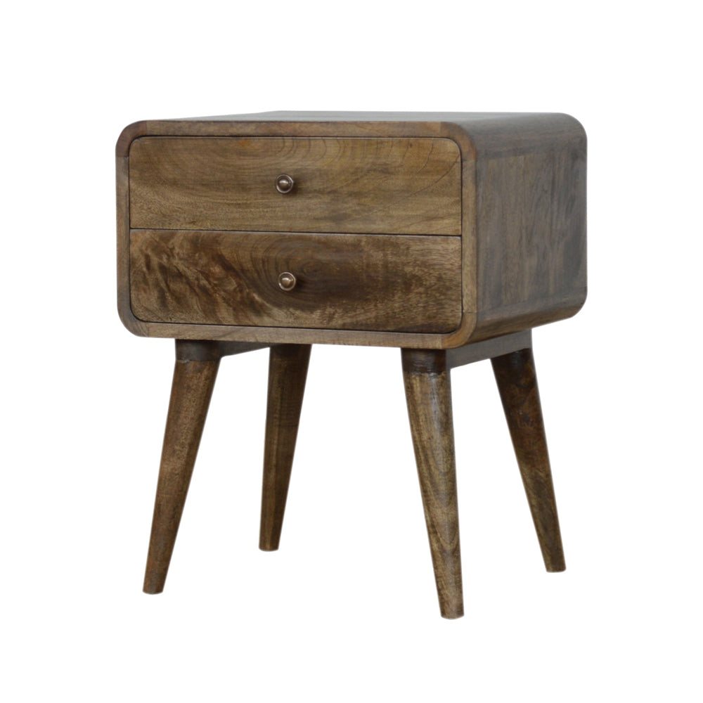 Curved Grey Washed Bedside Table / Mango Wood