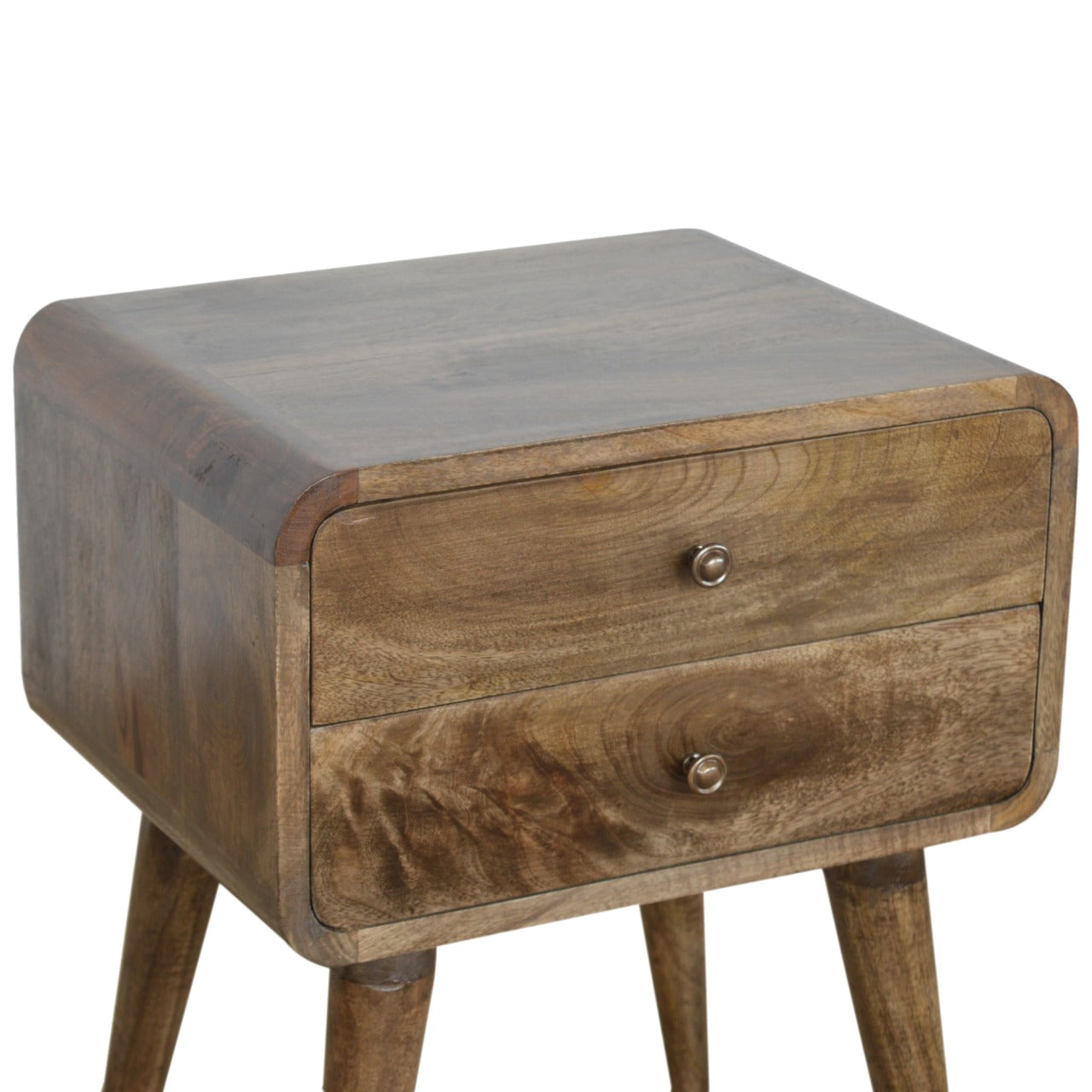 Curved Grey Washed Bedside Table / Mango Wood