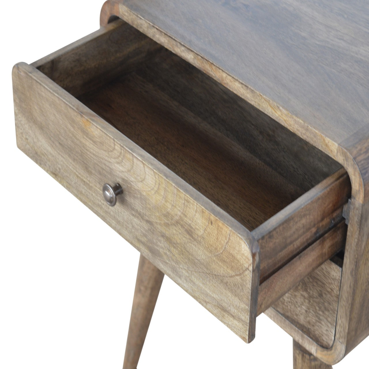 Curved Grey Washed Bedside Table / Mango Wood