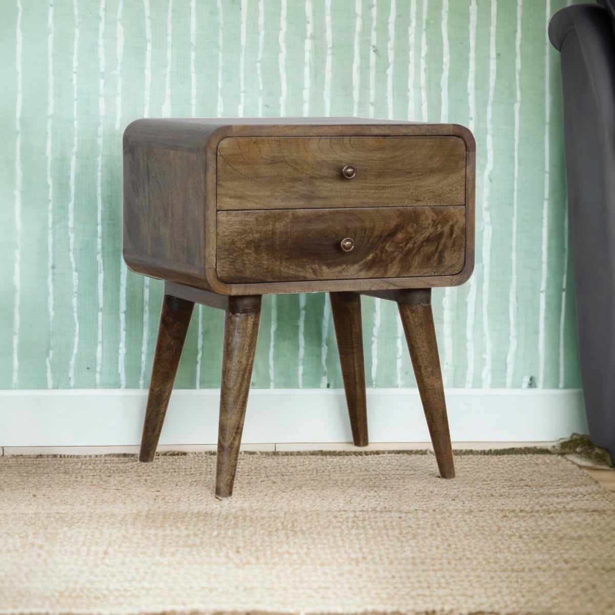 Curved Classic Grey Washed Bedside