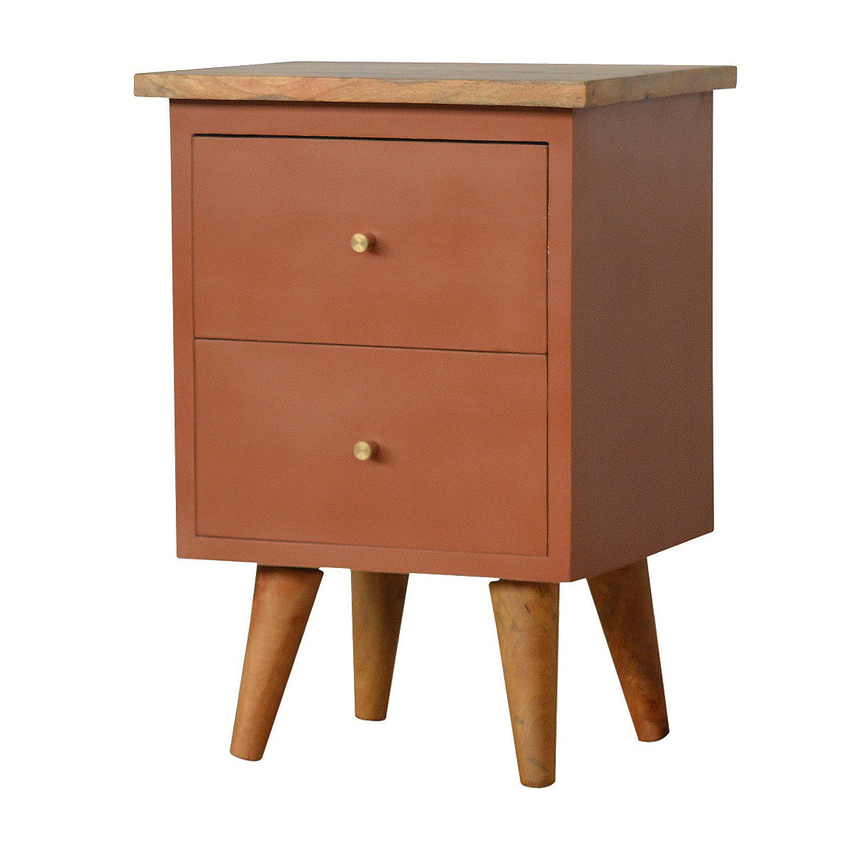 Brick Red Hand Painted Artisan Bedside Table / Mango Wood