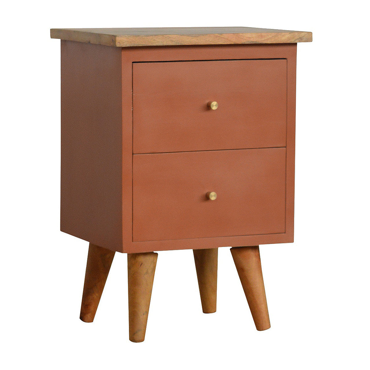 Brick Red Hand Painted Artisan Bedside Table / Mango Wood