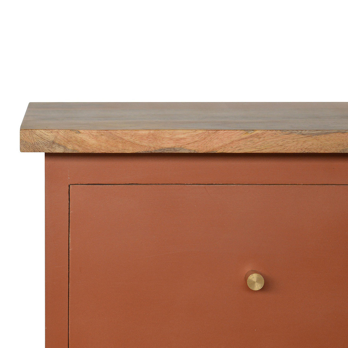 Brick Red Hand Painted Artisan Bedside Table / Mango Wood