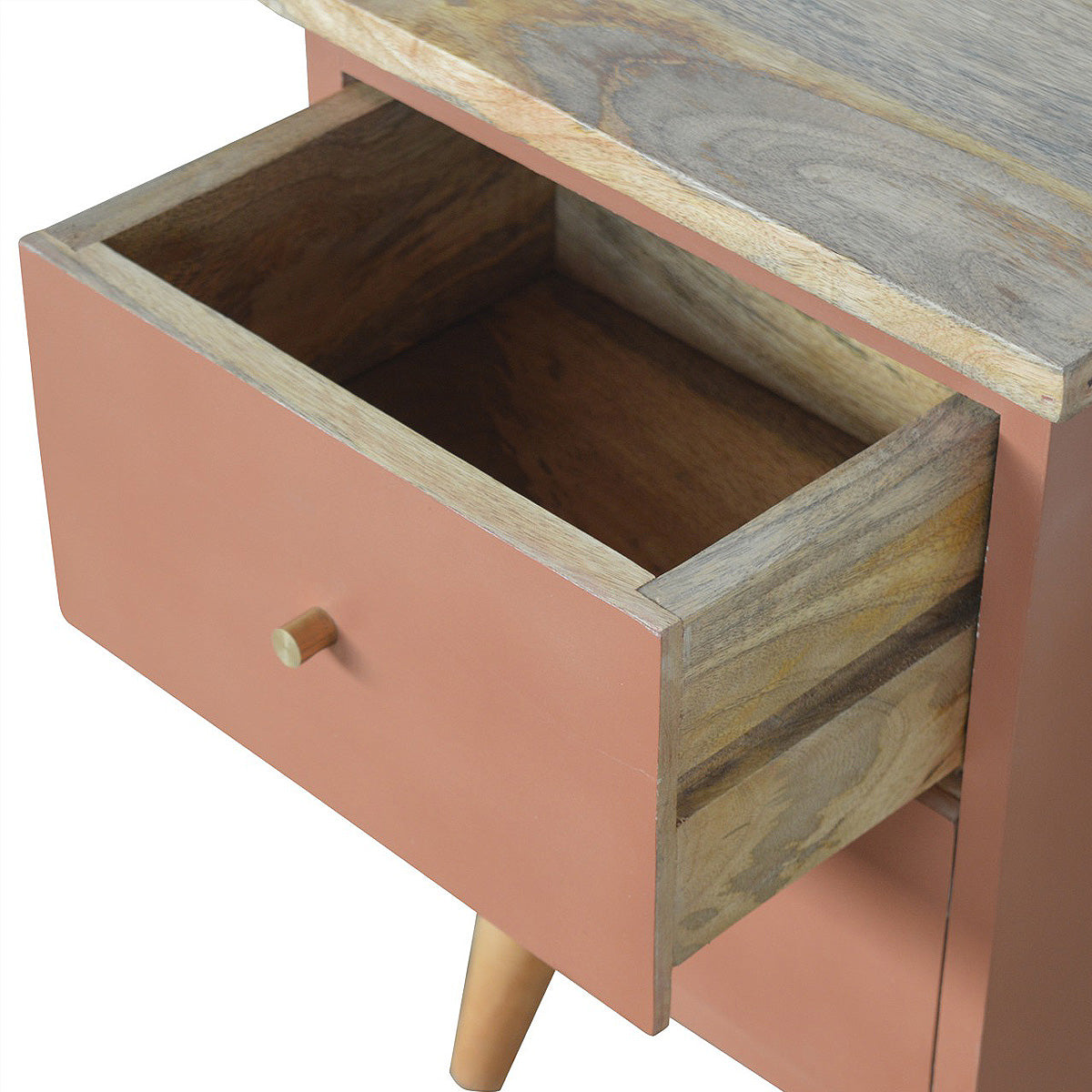 Brick Red Hand Painted Artisan Bedside Table / Mango Wood