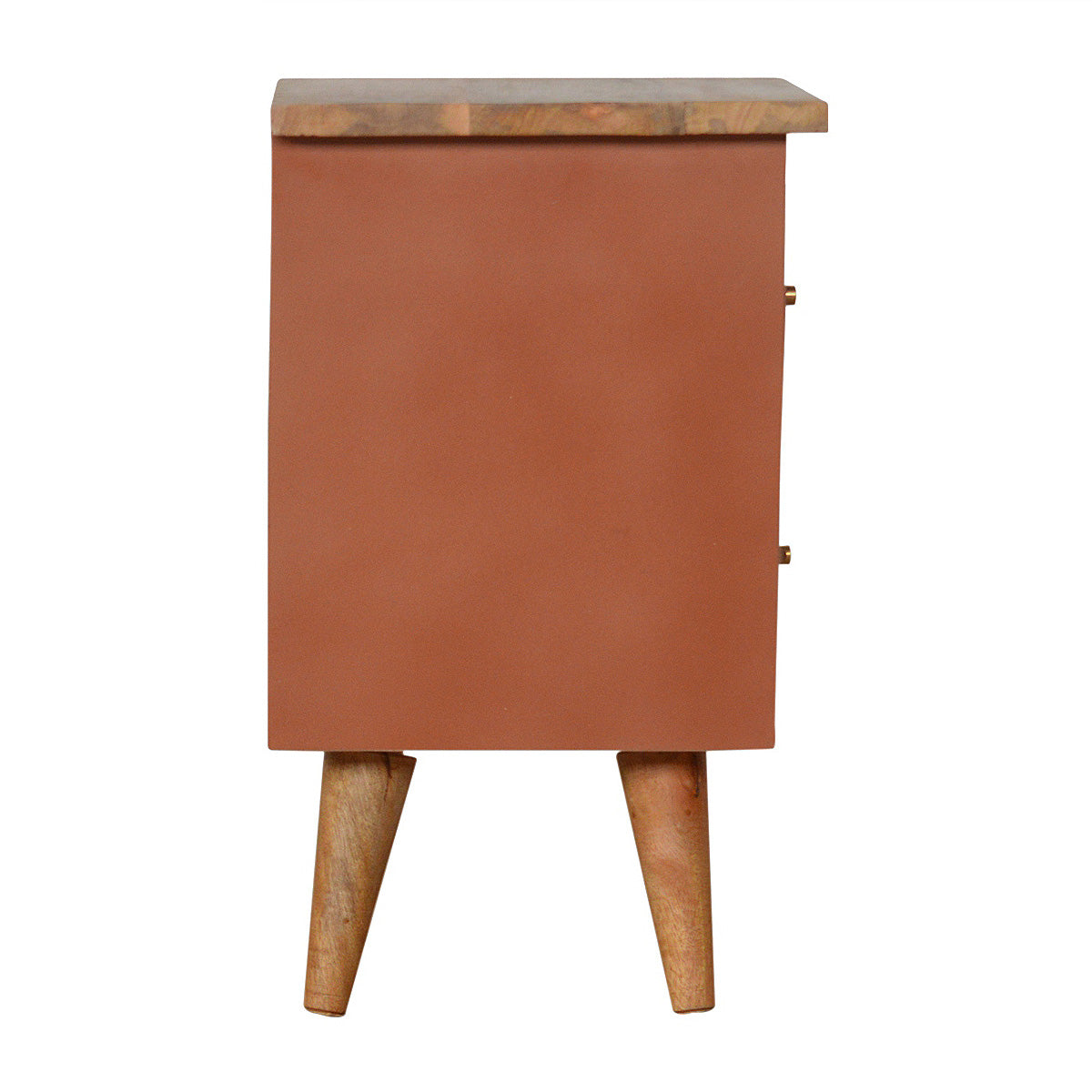 Brick Red Hand Painted Artisan Bedside Table / Mango Wood
