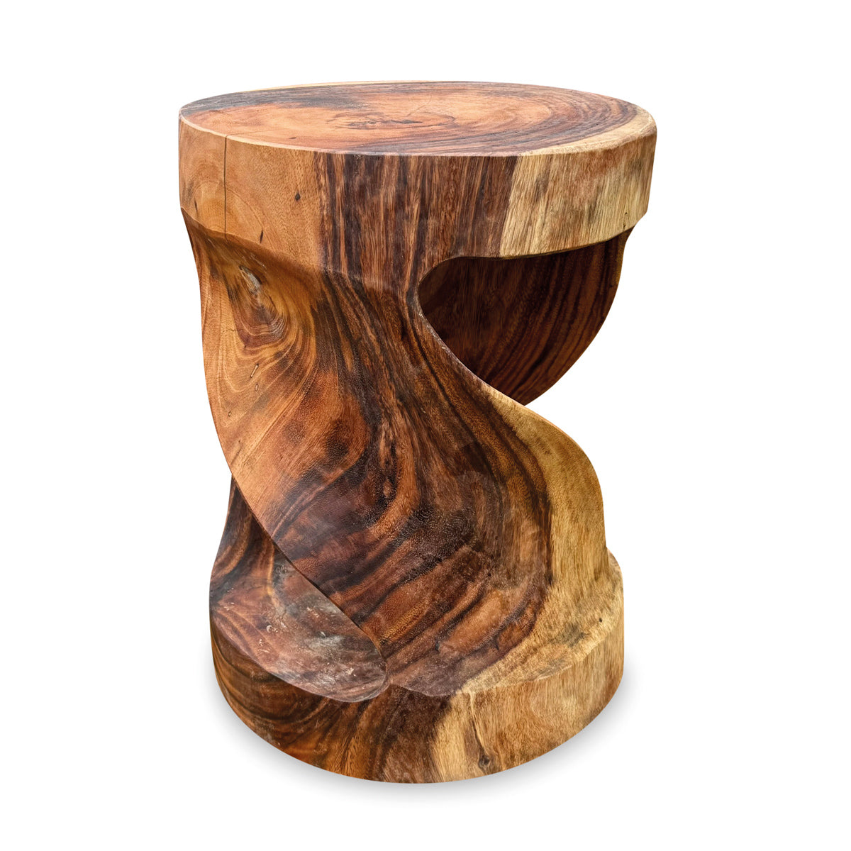 Small Round Twist Lamp Table - Solid Suar Wood