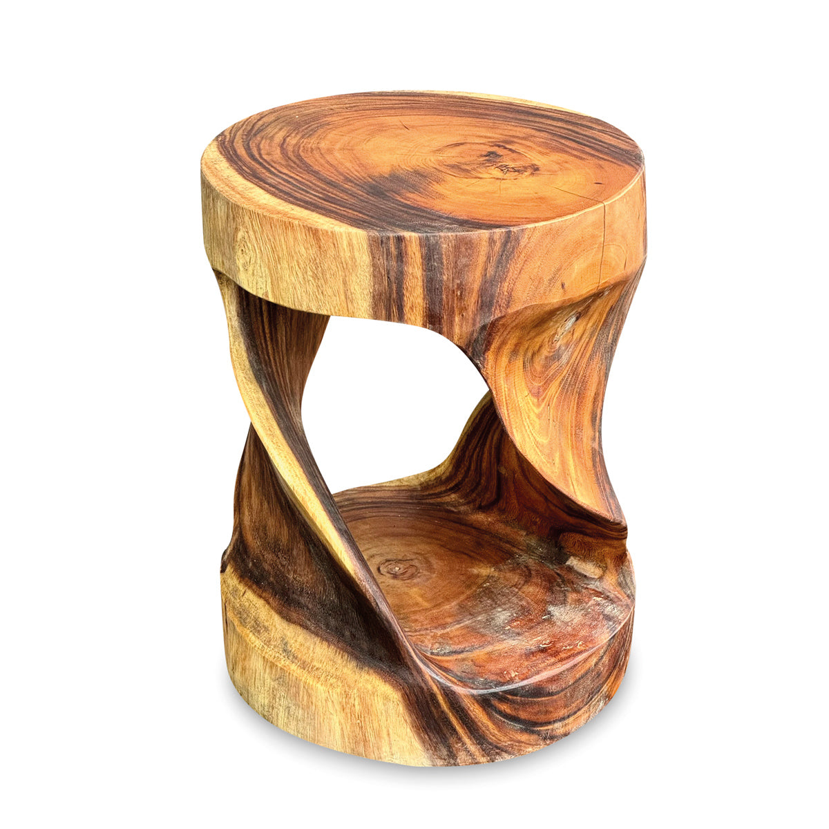 Small Round Twist Lamp Table - Solid Suar Wood