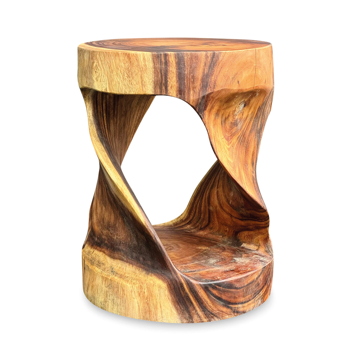 Small Round Twist Lamp Table - Solid Suar Wood