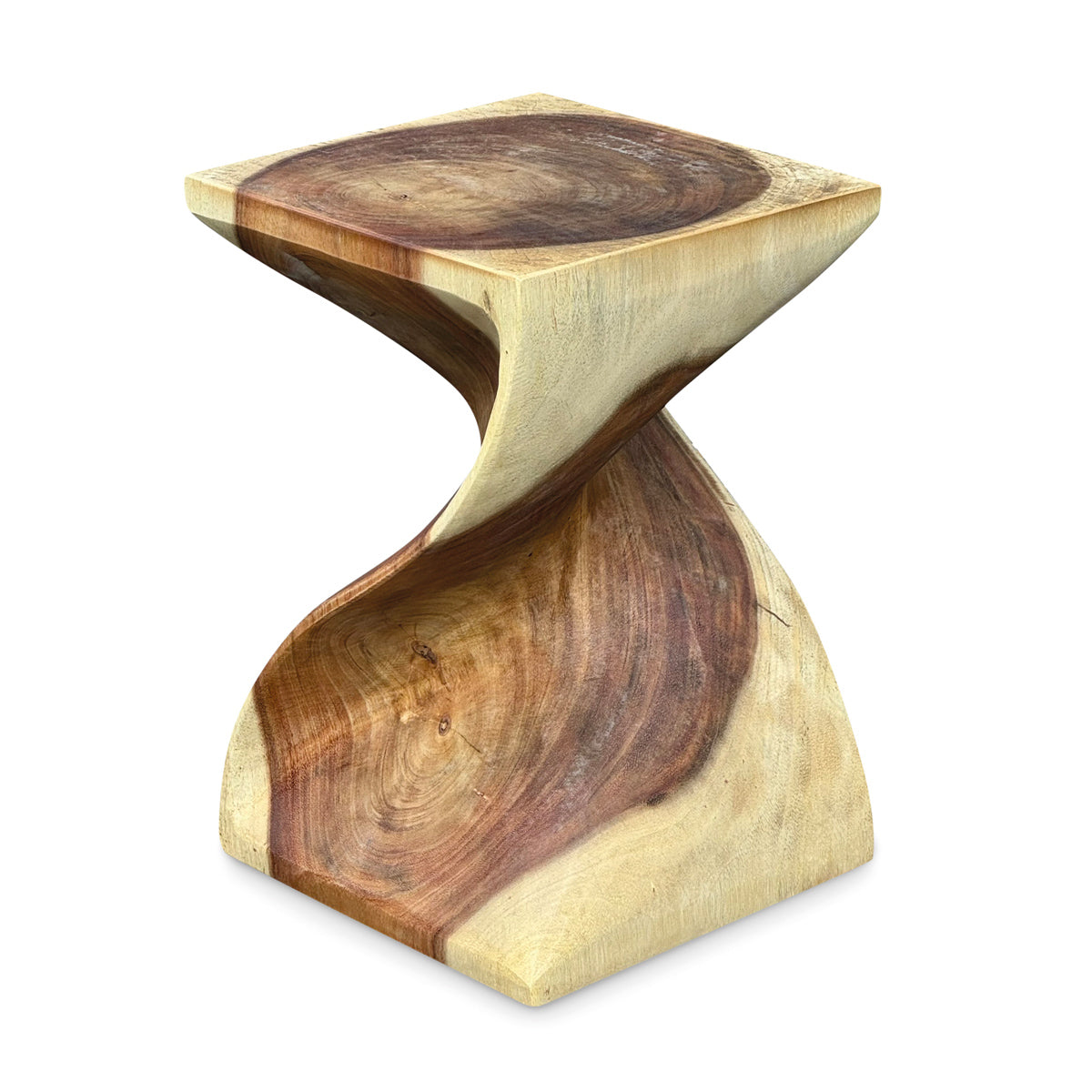 Small Solid Twist Lamp Table - Solid Suar Wood